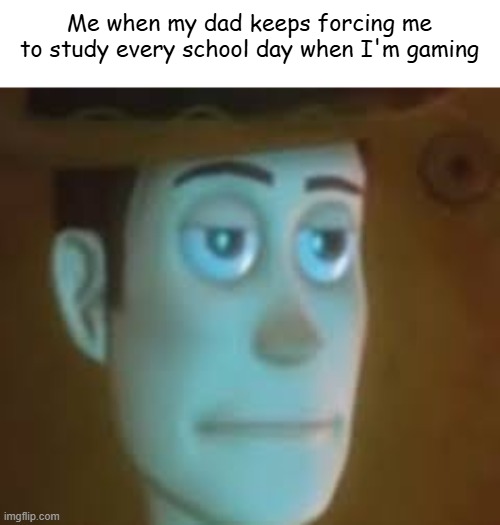 It's genuiely so annoying because wdym "check your homework" when sometimes I don't have one | Me when my dad keeps forcing me to study every school day when I'm gaming | image tagged in disappointed woody | made w/ Imgflip meme maker