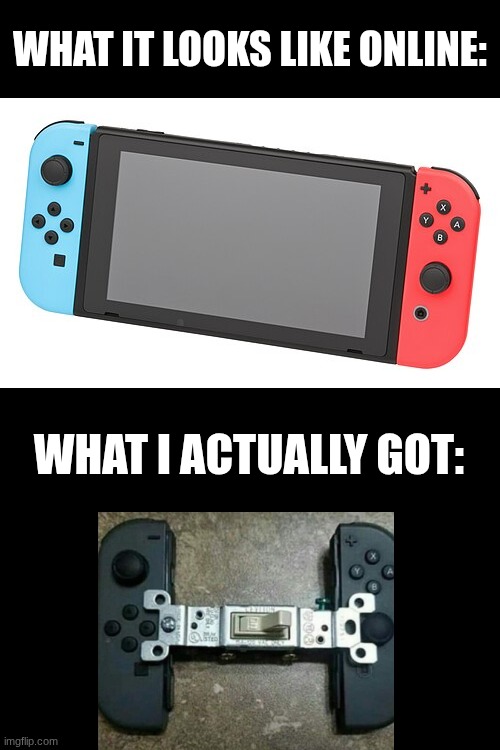 Scams are not cool | What it looks like online:; What I actually got: | image tagged in scam,nintendo switch | made w/ Imgflip meme maker