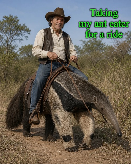 good morning! | Taking my ant eater for a ride | image tagged in ant eater ride,kewlew | made w/ Imgflip meme maker