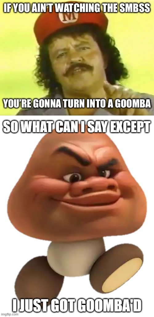 Holy cannoli kids, I’m Mario! | so what can i say except; i just got goomba'd | image tagged in holy cannoli kids i m mario | made w/ Imgflip meme maker