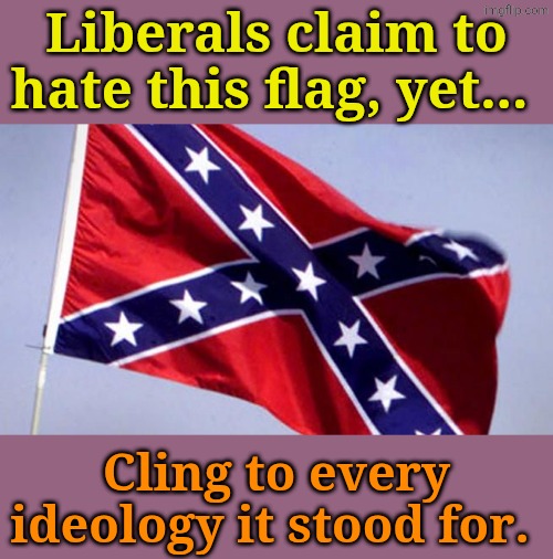 The Cult of Hate (tries to) strike, again. Smh | Liberals claim to hate this flag, yet... Cling to every ideology it stood for. | image tagged in confederate flag | made w/ Imgflip meme maker