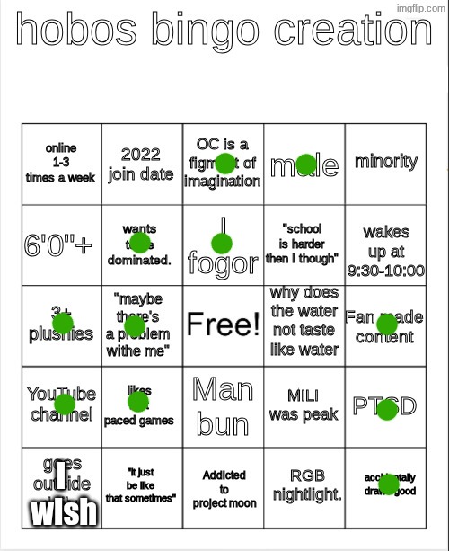 Hobo bingo | I  wish | image tagged in hobo bingo | made w/ Imgflip meme maker