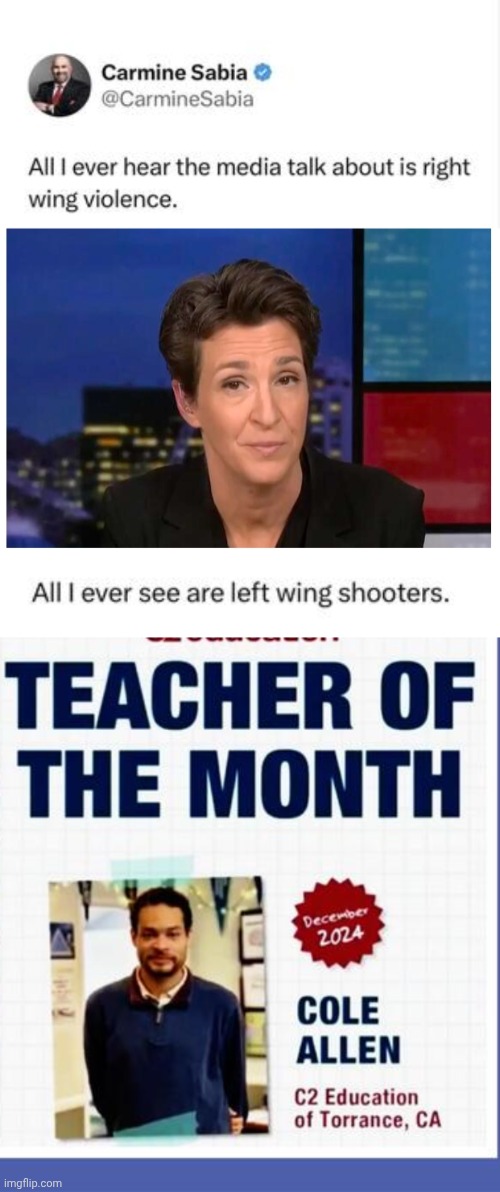So where is this right wing violence? | image tagged in madcow in misery,is trump shooter teacher of the month | made w/ Imgflip meme maker