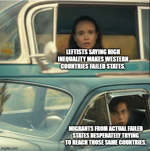 Vanya and Five | Leftists saying high Inequality makes western countries failed states. Migrants from actual Failed States desperately trying to reach those same Countries. | image tagged in vanya and five,western,inequality,leftists,countries,migrants | made w/ Imgflip meme maker