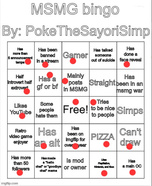 MSMG bingo by poke | image tagged in msmg bingo by poke | made w/ Imgflip meme maker