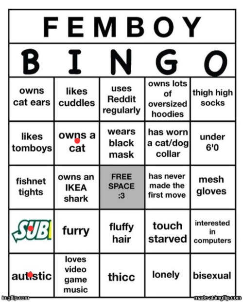 and I cant even be a femboy anyway (trans) | image tagged in femboy bingo | made w/ Imgflip meme maker
