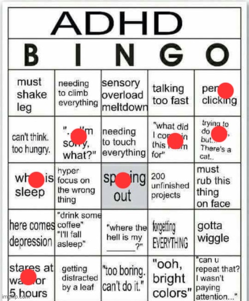 Doing bingos cause I’m comment banned still | image tagged in adhd bingo | made w/ Imgflip meme maker