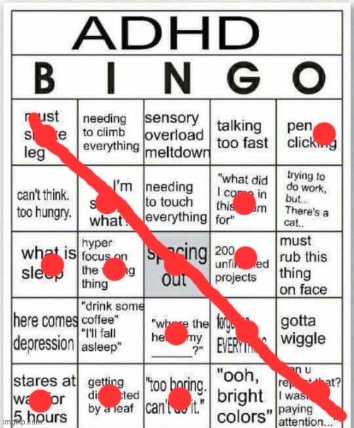 adhd bingo cuz why not | image tagged in adhd bingo | made w/ Imgflip meme maker