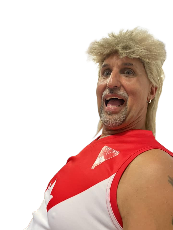 Old man in blonde mullet wig Blank Meme Template