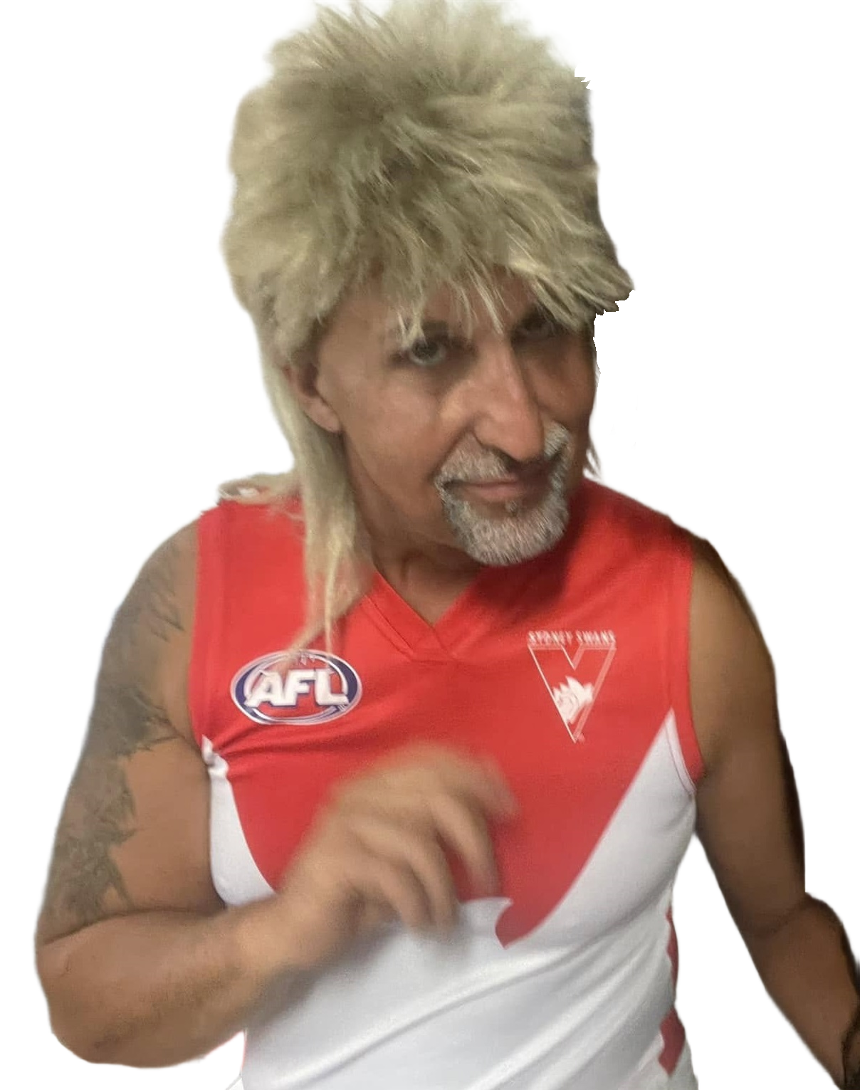 Old man in blonde mullet wig Blank Meme Template