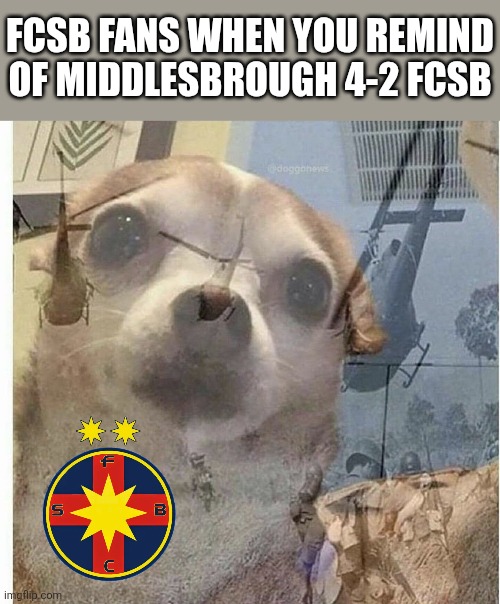 20 years ago...FCSB should've been in the UEFA Cup final if they also had the penalty given via handball in the very last min... | FCSB fans when you remind of Middlesbrough 4-2 FCSB | image tagged in ptsd chihuahua,fcsb,steaua,middlesbrough,sports,memes | made w/ Imgflip meme maker