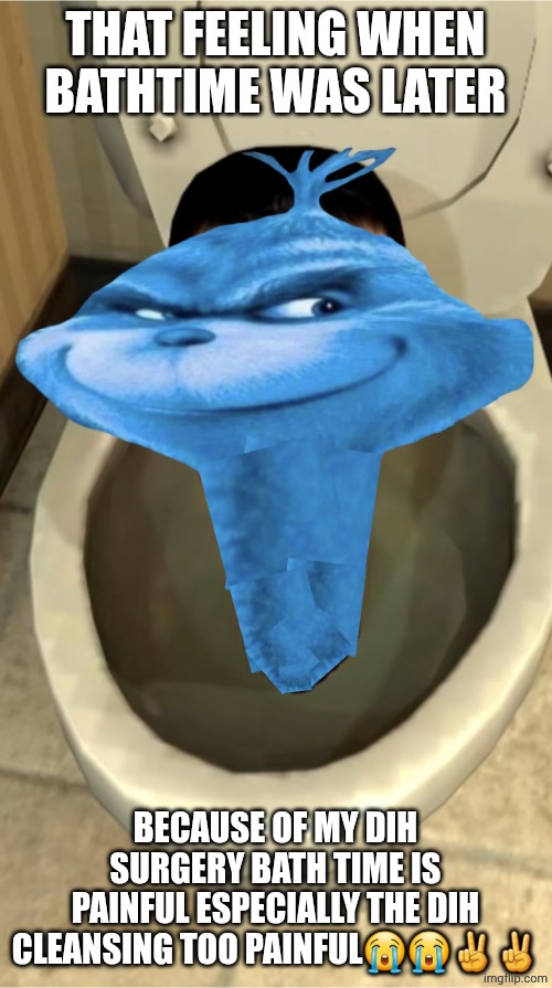 Skibidi Knee Surgery | That feeling when bathtime was later; Because of my dih surgery bath time is painful especially the dih cleansing too painful😭😭✌✌ | made w/ Imgflip meme maker