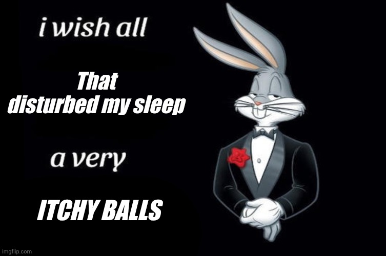 Bugs bunny I wish all empty template | That disturbed my sleep; Itchy balls | image tagged in bugs bunny i wish all empty template | made w/ Imgflip meme maker