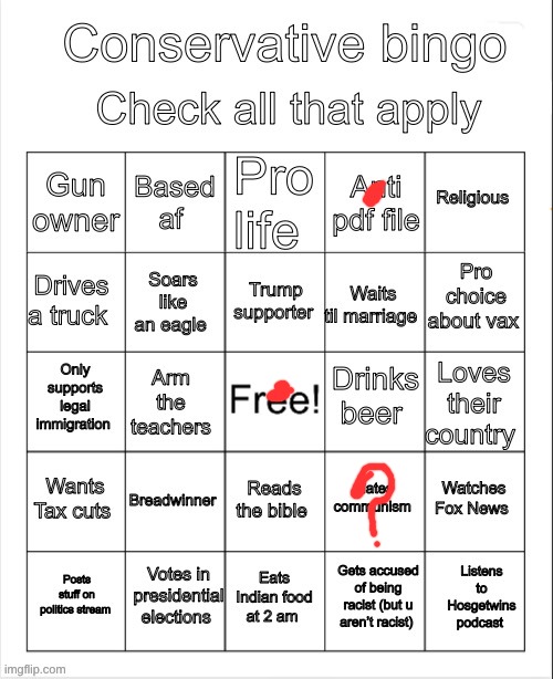 Conservative bingo | image tagged in conservative bingo,remix | made w/ Imgflip meme maker
