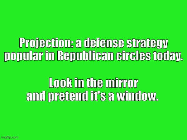 Projection: a defense strategy popular in Republican circles today. Look in the mirror and pretend it's a window. | made w/ Imgflip meme maker