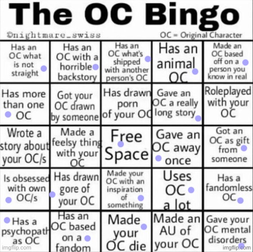 The OC bingo | image tagged in the oc bingo | made w/ Imgflip meme maker
