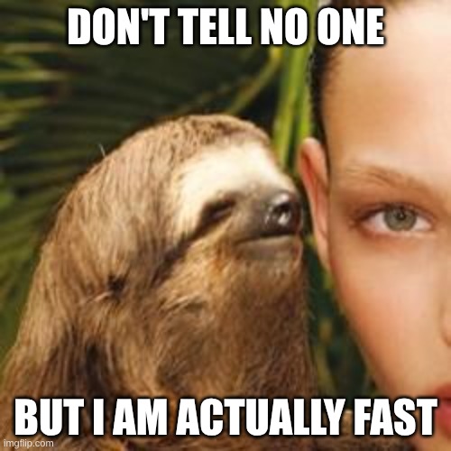 rape sloth | Don't tell no one; But I am actually fast | image tagged in rape sloth | made w/ Imgflip meme maker