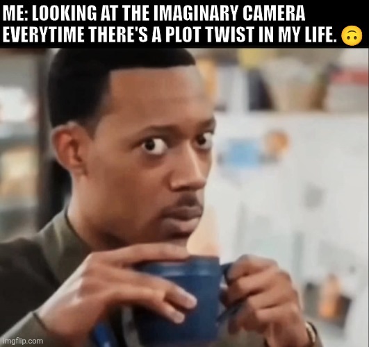 Life Meme | Me: looking at the imaginary camera everytime there's a plot twist in my life. 🙃 | image tagged in fb_img_1777372561334 2 jpg | made w/ Imgflip meme maker
