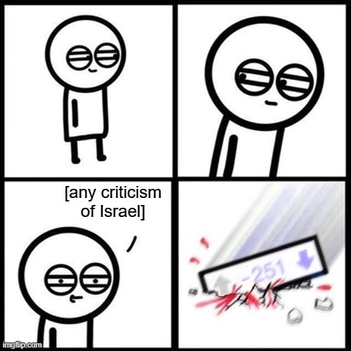 crushed by downvotes | [any criticism
of Israel] | image tagged in downvote,downvotes,crush,reddit | made w/ Imgflip meme maker