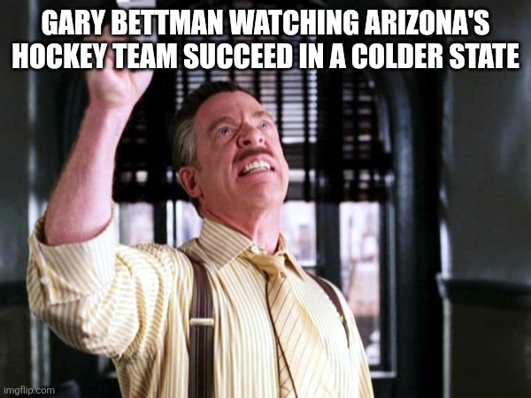 Pictures of Spiderman | Gary bettman watching Arizona's hockey team succeed in a colder state | image tagged in pictures of spiderman | made w/ Imgflip meme maker