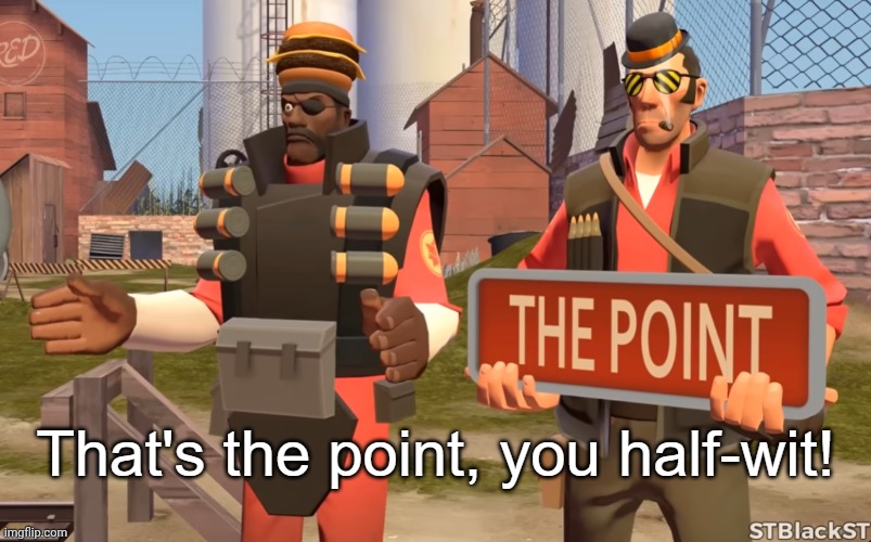 that's the point you half-wit | image tagged in that's the point you half-wit | made w/ Imgflip meme maker