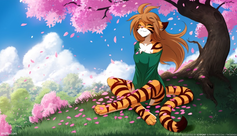 flora under a blossom flower tree (Art by Thomas Fischbach) | image tagged in flora,twokinds,furry | made w/ Imgflip meme maker