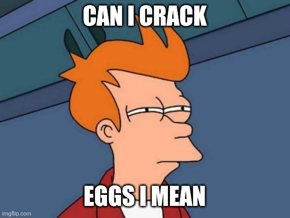 Futurama Fry Meme | can i crack; eggs i mean | image tagged in memes,futurama fry | made w/ Imgflip meme maker