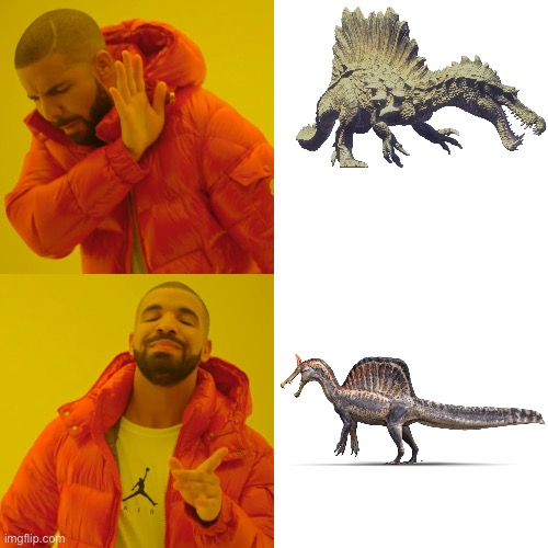 My Opinions on Spinosaurus | image tagged in memes,drake hotline bling,dinosaur,dinosaurs | made w/ Imgflip meme maker