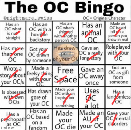 Did this out of boredom | image tagged in the oc bingo | made w/ Imgflip meme maker
