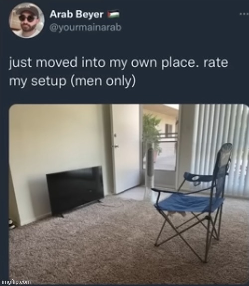 image tagged in rate,setup,house,chair,tv,men | made w/ Imgflip meme maker