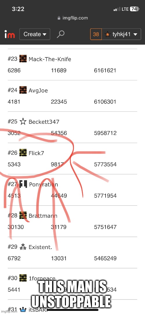 I love being a Flick7-MegaFan | THIS MAN IS UNSTOPPABLE | image tagged in flick7,leaderboard | made w/ Imgflip meme maker