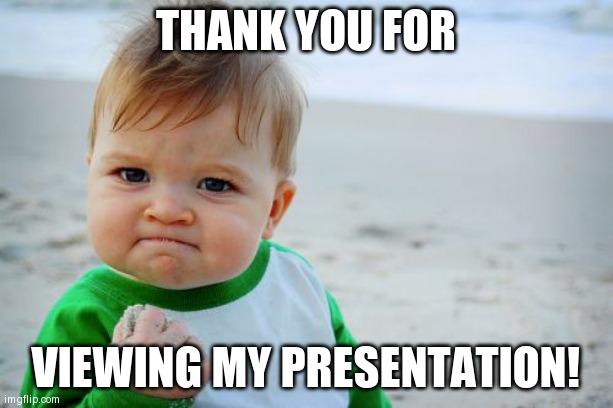 for social studies early settlers | Thank you for; viewing my presentation! | image tagged in memes,success kid original | made w/ Imgflip meme maker