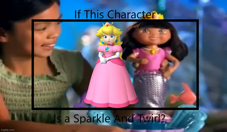 If Princess Peach is a Sparkle and Twirl | image tagged in if this character is a sparkle and twirl,super mario bros,princess peach,sparkle and twirl,sparkle,twril | made w/ Imgflip meme maker