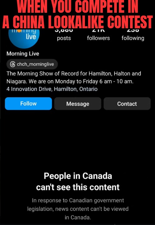 Level of Liberally cooked can't even be described | When you compete in a China lookalike contest | image tagged in canada,china,politics,tyranny | made w/ Imgflip meme maker