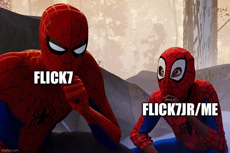 Learning from spiderman | Flick7; Flick7Jr/me | image tagged in learning from spiderman,flick7 | made w/ Imgflip meme maker