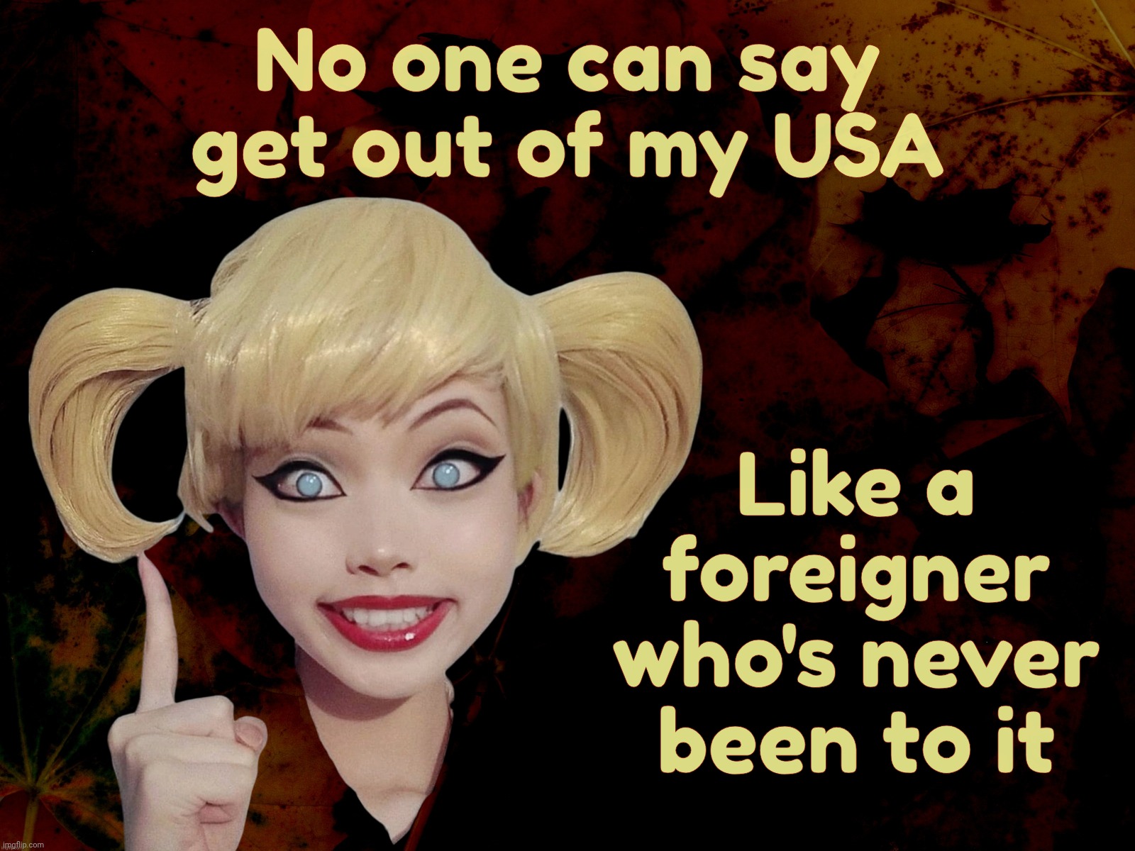 Harley Quinn | No one can say get out of my USA Like a foreigner who's never been to it | image tagged in harley quinn | made w/ Imgflip meme maker