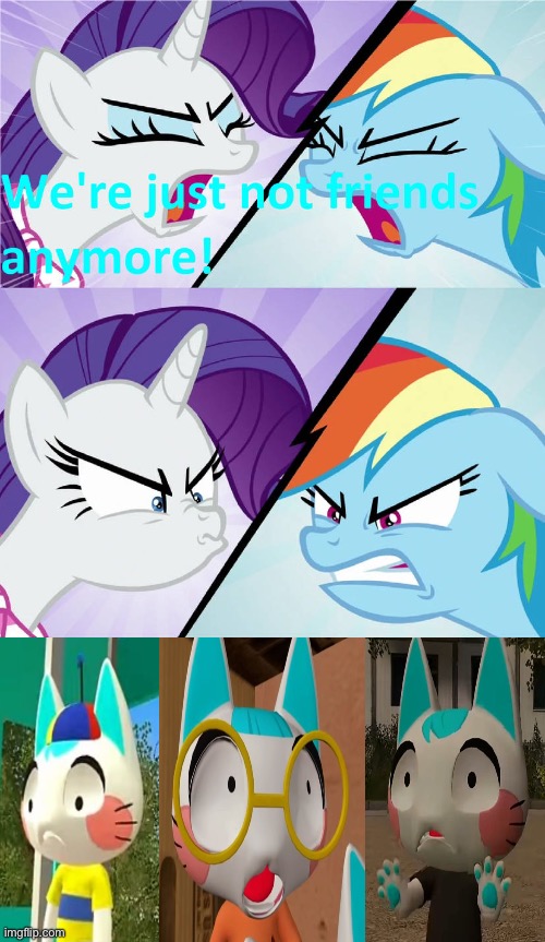The Katphish Triplets (SMG4) React To The Friendship Breakup | image tagged in smg4,my little pony,deviantart,memes,my little pony friendship is magic | made w/ Imgflip meme maker
