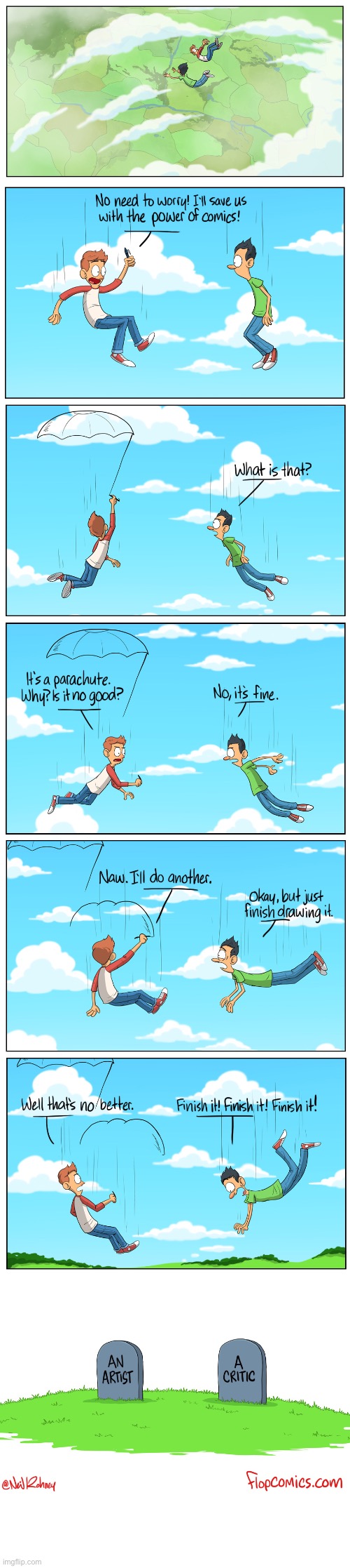 The Other End | image tagged in comics,the other end,falling,drawing,artist and critic,splat | made w/ Imgflip meme maker