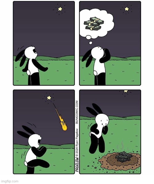 Buni Comics | image tagged in comics,buni comics,wish,falling star,money,burned up | made w/ Imgflip meme maker