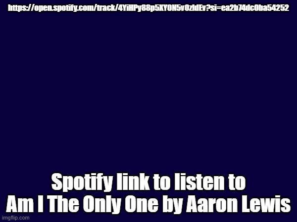 https://open.spotify.com/track/4YiHPy88p5XY0N5vOzldEv?si=ea2b74dc0ba54252; Spotify link to listen to Am I The Only One by Aaron Lewis | made w/ Imgflip meme maker