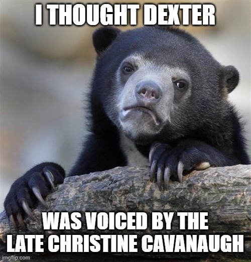 I thought dexter was voiced by the late Christine Cavanaugh | image tagged in memes,confession bear | made w/ Imgflip meme maker