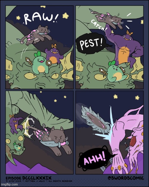 Get 'em, Kutty Cat! | image tagged in swords,sprout,pest,cat,throw,ouch | made w/ Imgflip meme maker