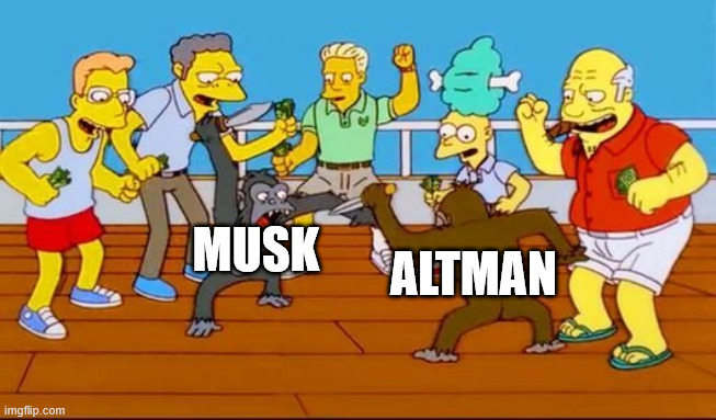 Simpsons Monkey Fight | Altman; Musk | image tagged in simpsons monkey fight | made w/ Imgflip meme maker