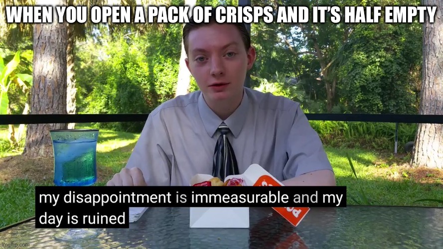 Oof…true | When you open a pack of crisps and it’s half empty | image tagged in my disappointment is immeasurable | made w/ Imgflip meme maker