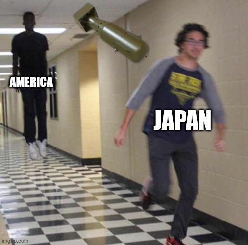 WW2 meme | America; Japan | image tagged in floating boy chasing running boy | made w/ Imgflip meme maker