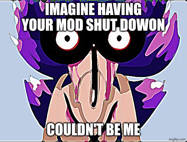 FNF SOnic exe | Imagine HAving your mod shut dowon; couldn't be me | image tagged in roasted sonic exe by majin sonic meme | made w/ Imgflip meme maker