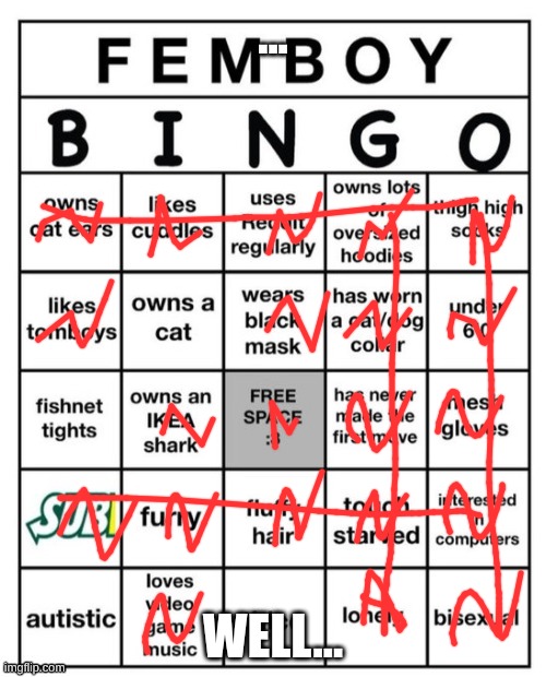 its not lying tho- | ... well... | image tagged in femboy bingo,remix | made w/ Imgflip meme maker