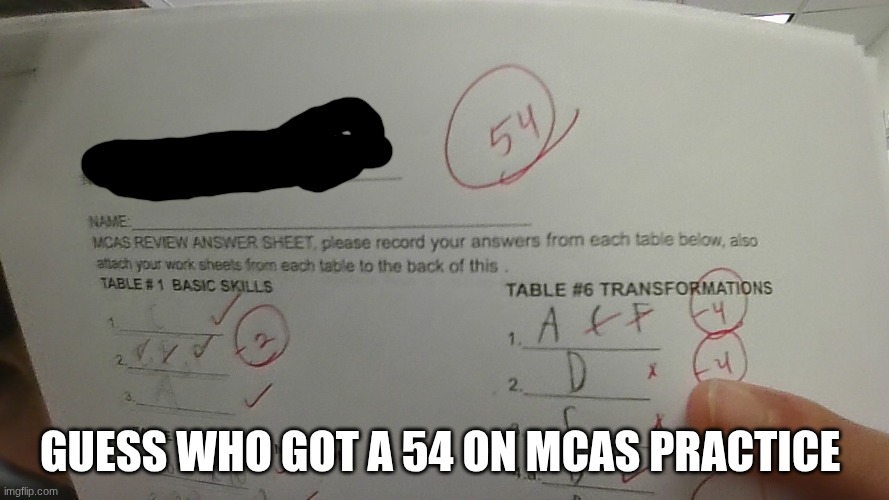 guess who got a 54 on mcas practice | image tagged in img_20260429_114344 jpg | made w/ Imgflip meme maker