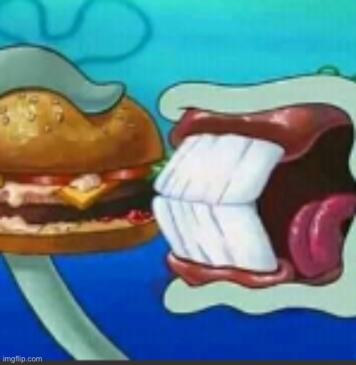 Squidward eating a Krabby patty | image tagged in squidward eating a krabby patty | made w/ Imgflip meme maker