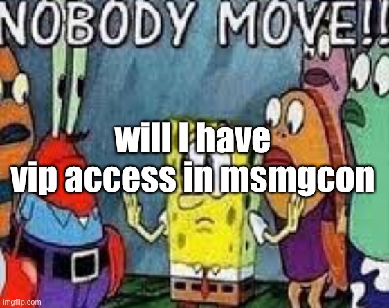 NOBODY MOVE!! | will I have vip access in msmgcon | image tagged in nobody move | made w/ Imgflip meme maker